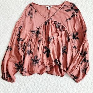 Amuse Society long sleeved blouse tee shirt top palm peasant XS maeve